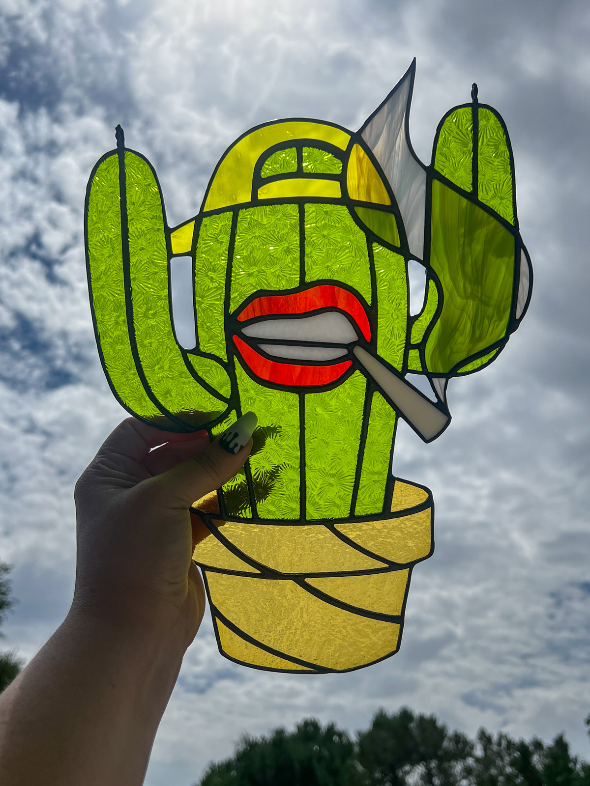 Cactus Punk Stained Glass - lime green with yellow accents
