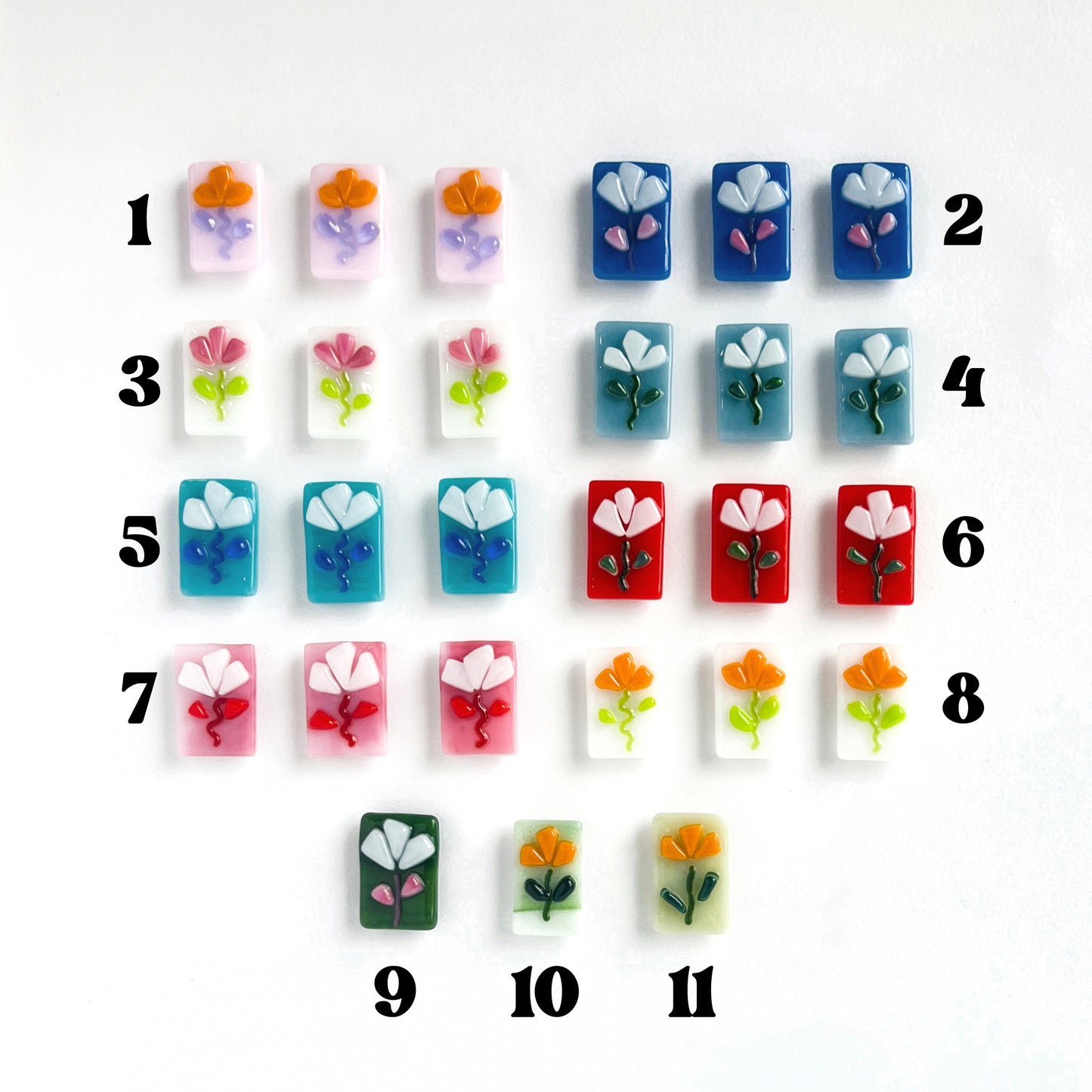 Curvy Stemmed Blooming Floral Glass Magnets
