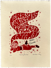 Load image into Gallery viewer, Saucy Santa Handmade Linocut print - Merry Christmas Ya Filthy Animal