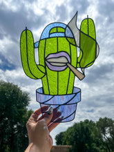 Load image into Gallery viewer, Cactus Punk Stained Glass - lime green with purple accents
