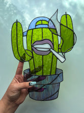 Load image into Gallery viewer, Cactus Punk Stained Glass - lime green with purple accents
