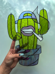 Cactus Punk Stained Glass - lime green with purple accents