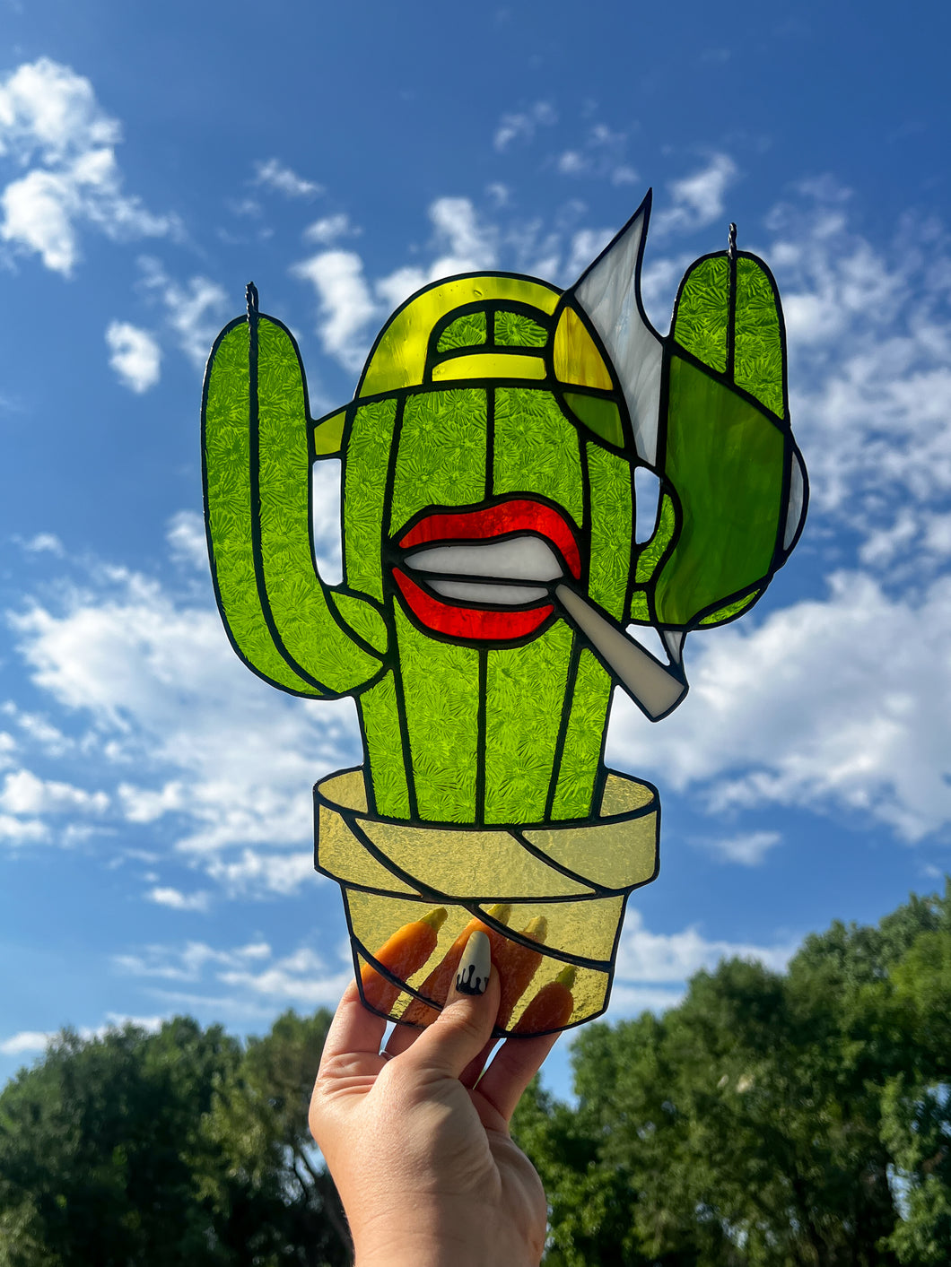 Cactus Punk Stained Glass - lime green with yellow accents