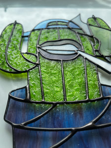 Cactus Punk Stained Glass - lime green with purple accents