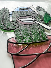 Load image into Gallery viewer, Cactus Punk Stained Glass - kelly green with blue and mauve accents
