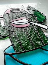 Load image into Gallery viewer, Cactus Punk Stained Glass - kelly green with pink and blue accents

