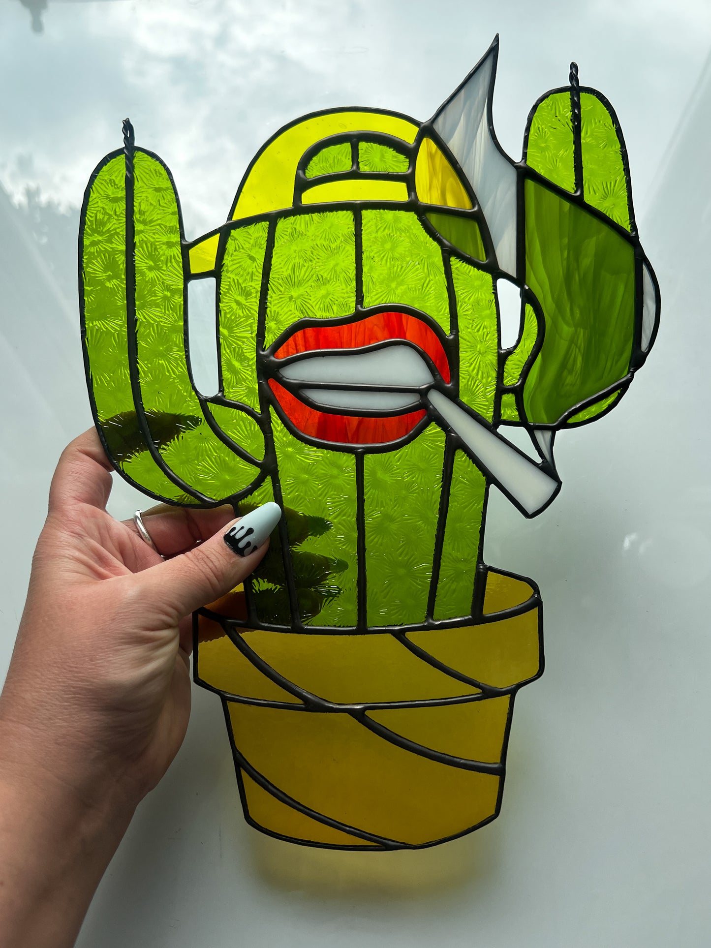 Cactus Punk Stained Glass - lime green with yellow accents
