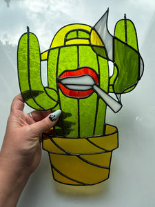 Cactus Punk Stained Glass - lime green with yellow accents