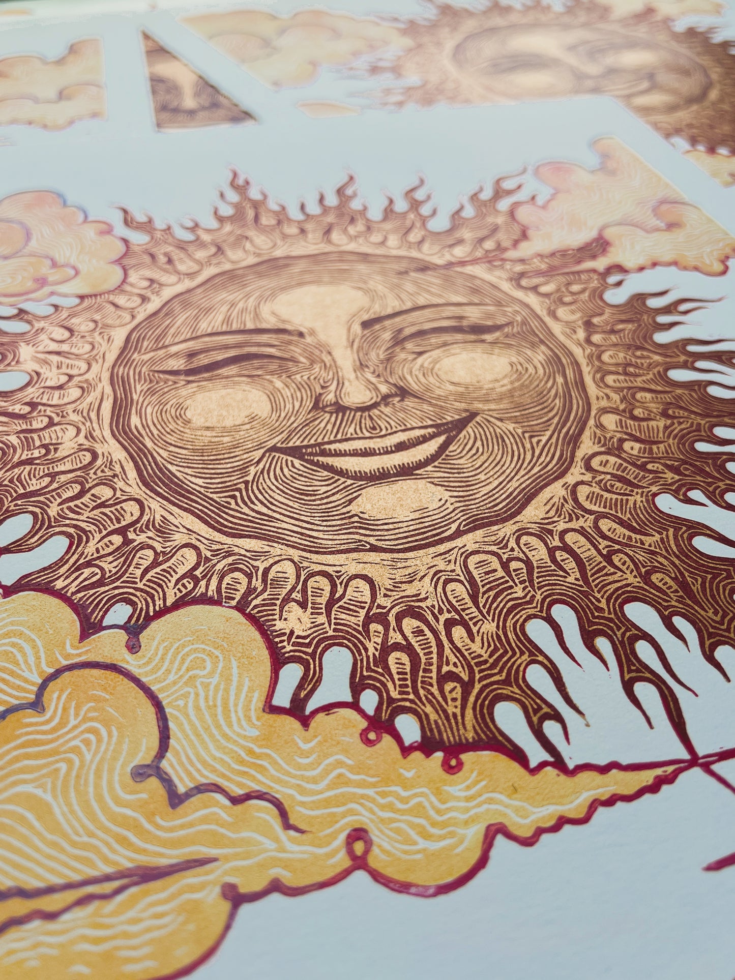 Happy Sun Handmade Linocut Print