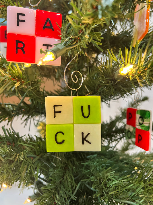 Fused Glass Swear Square Ornaments