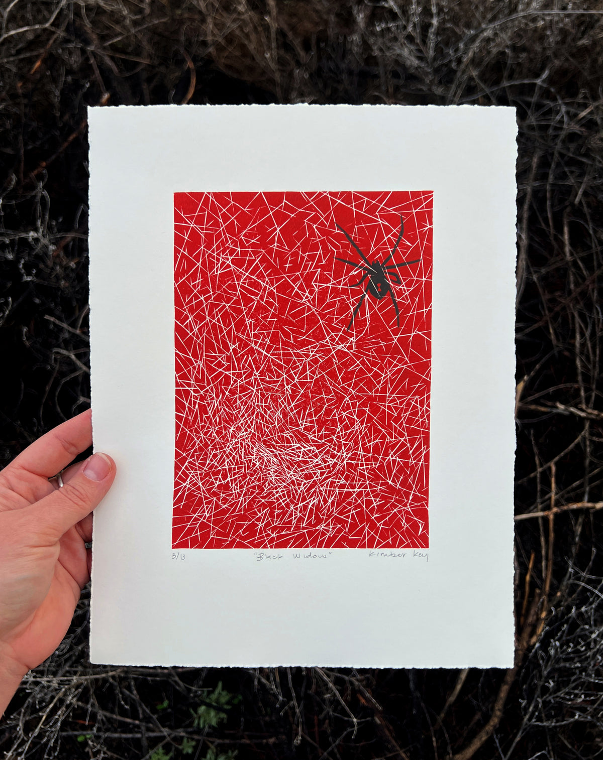 Black Widow Handmade Linocut Print