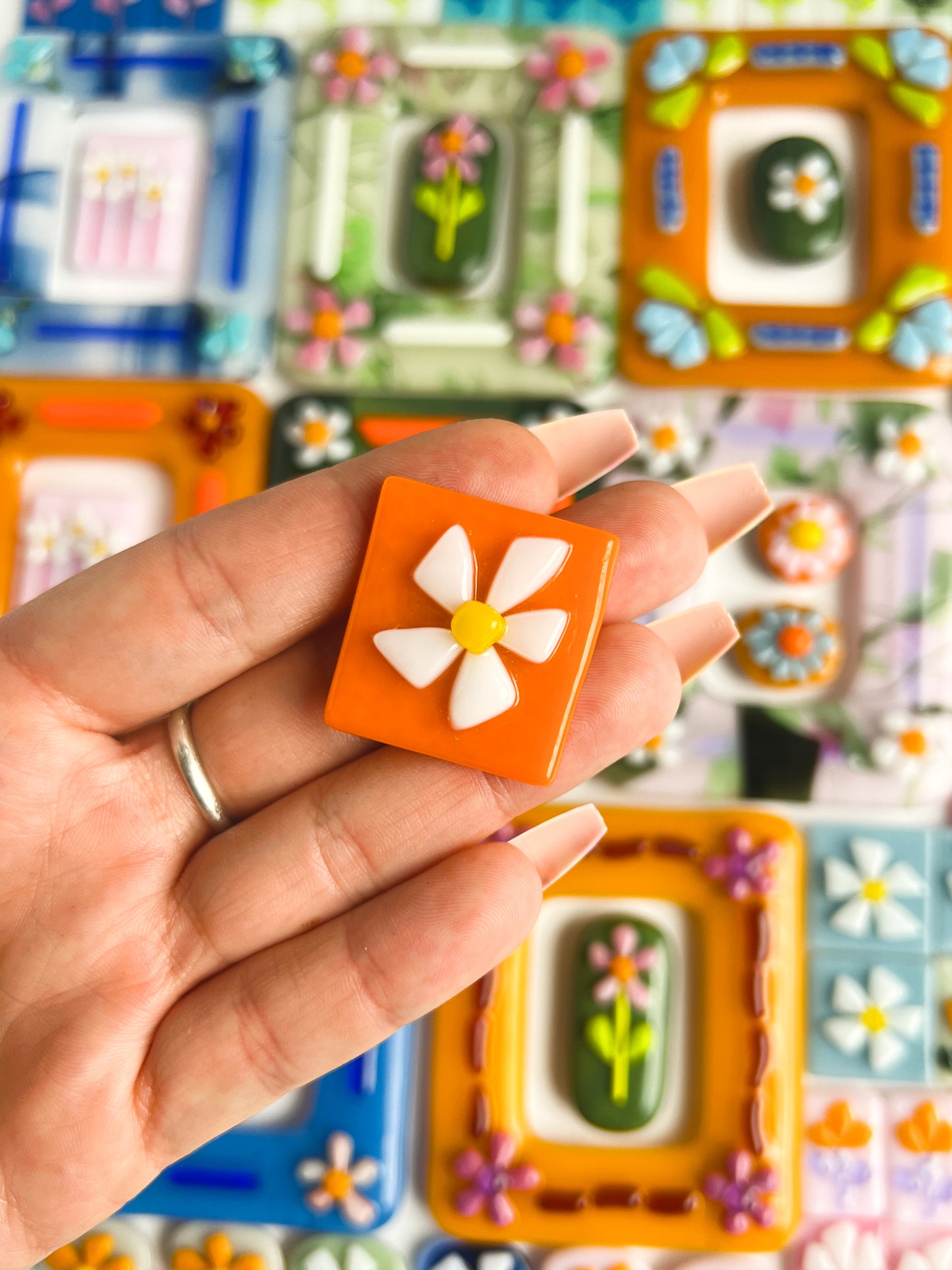 Daisy Square Glass Magnets