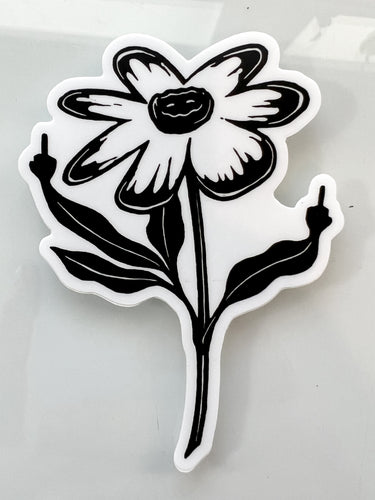 Fuckin Flower vinyl sticker based on original linocut design, sweary botanical art