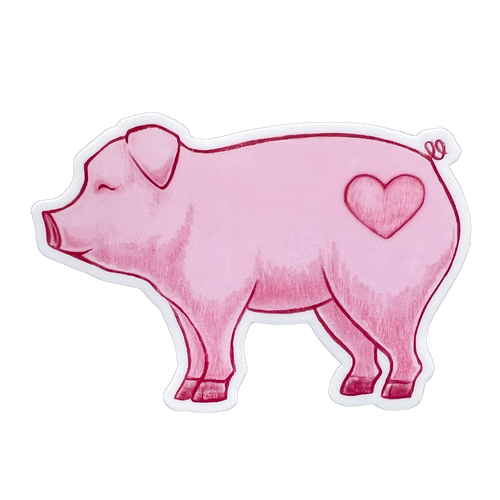 Cute pig vinyl sticker with heart design, weatherproof matte finish