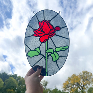 Red Rose Stained Glass Suncatcher