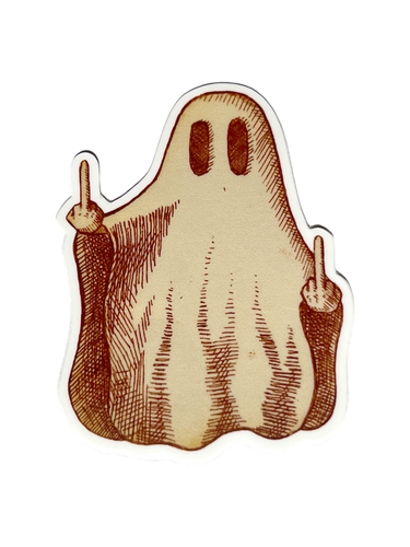 Cute ghost  giving middle finger vinyl sticker with matte finish, weatherproof and sunlight resistant