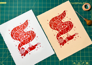 Saucy Santa Handmade Linocut print - Merry Christmas Ya Filthy Animal